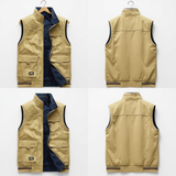 Men's Cotton Multi-Pocket Ribbed-Trim Gilet
