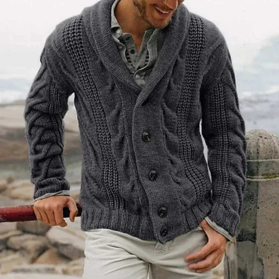 Men's Cable Knit Shawl Collar Cardigan
