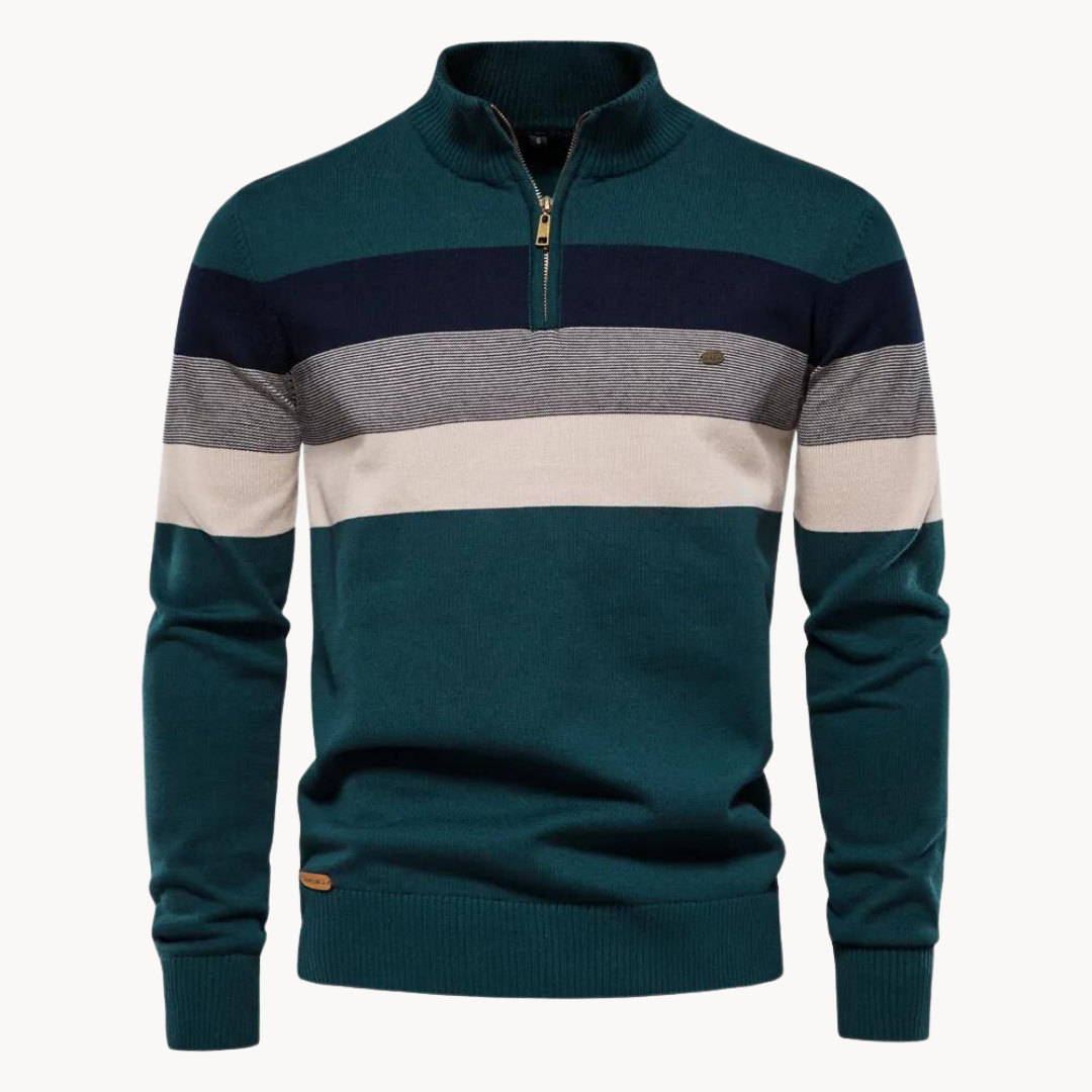 Men's Striped Half Zip Knit Sweater