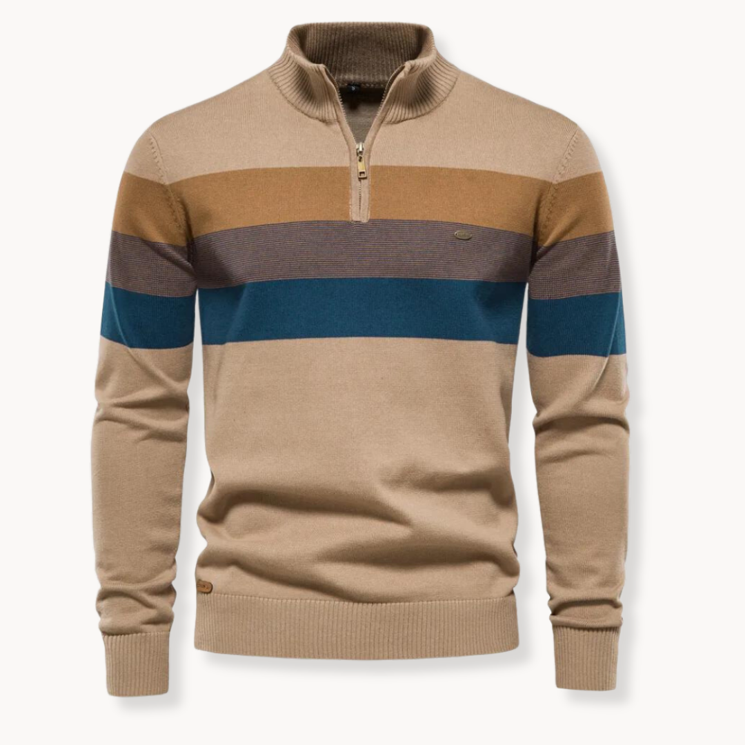 Men's Striped Half Zip Knit Sweater