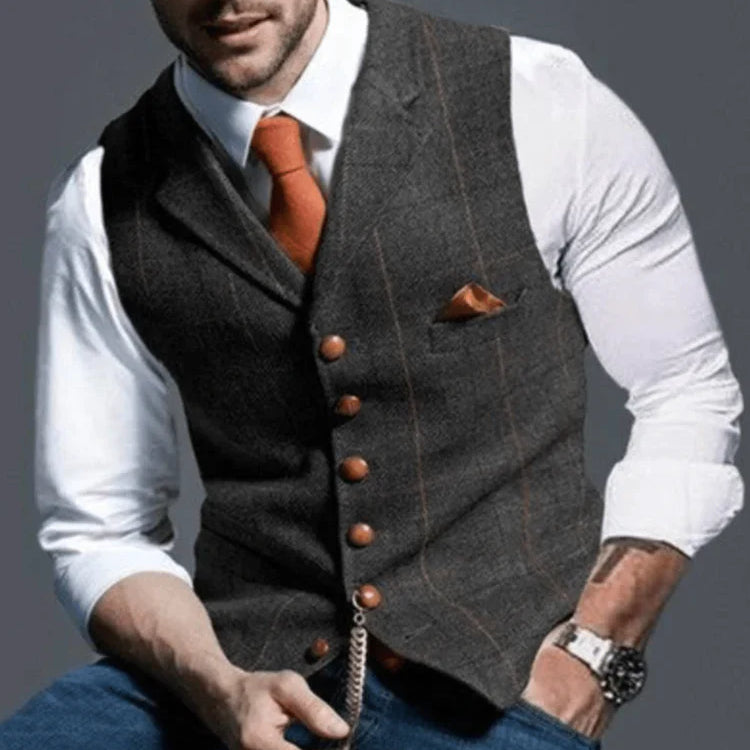 Men's Vintage Tweed Button Waistcoat