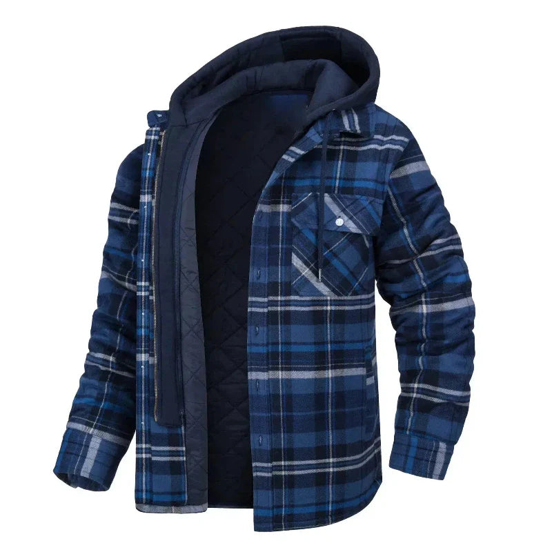 Men's Hooded Sherpa Lined Plaid Jacket