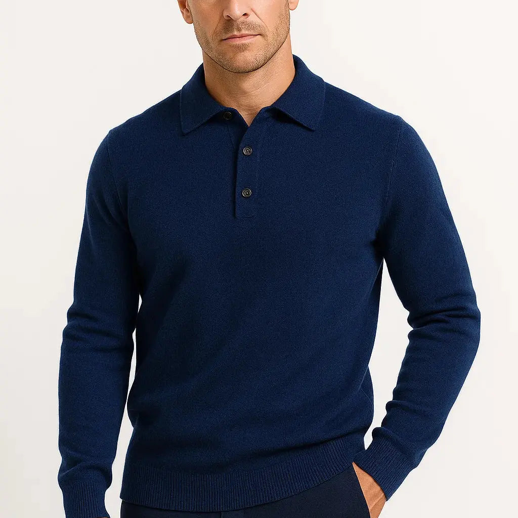 Men's Classic Knit Long Sleeve Polo Sweater in Merino Wool