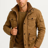 Men's Army Green Thermal Fleece Hooded Winter Jacket - Casual Outdoor Wear