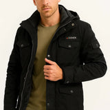 Men's Army Green Thermal Fleece Hooded Winter Jacket - Casual Outdoor Wear