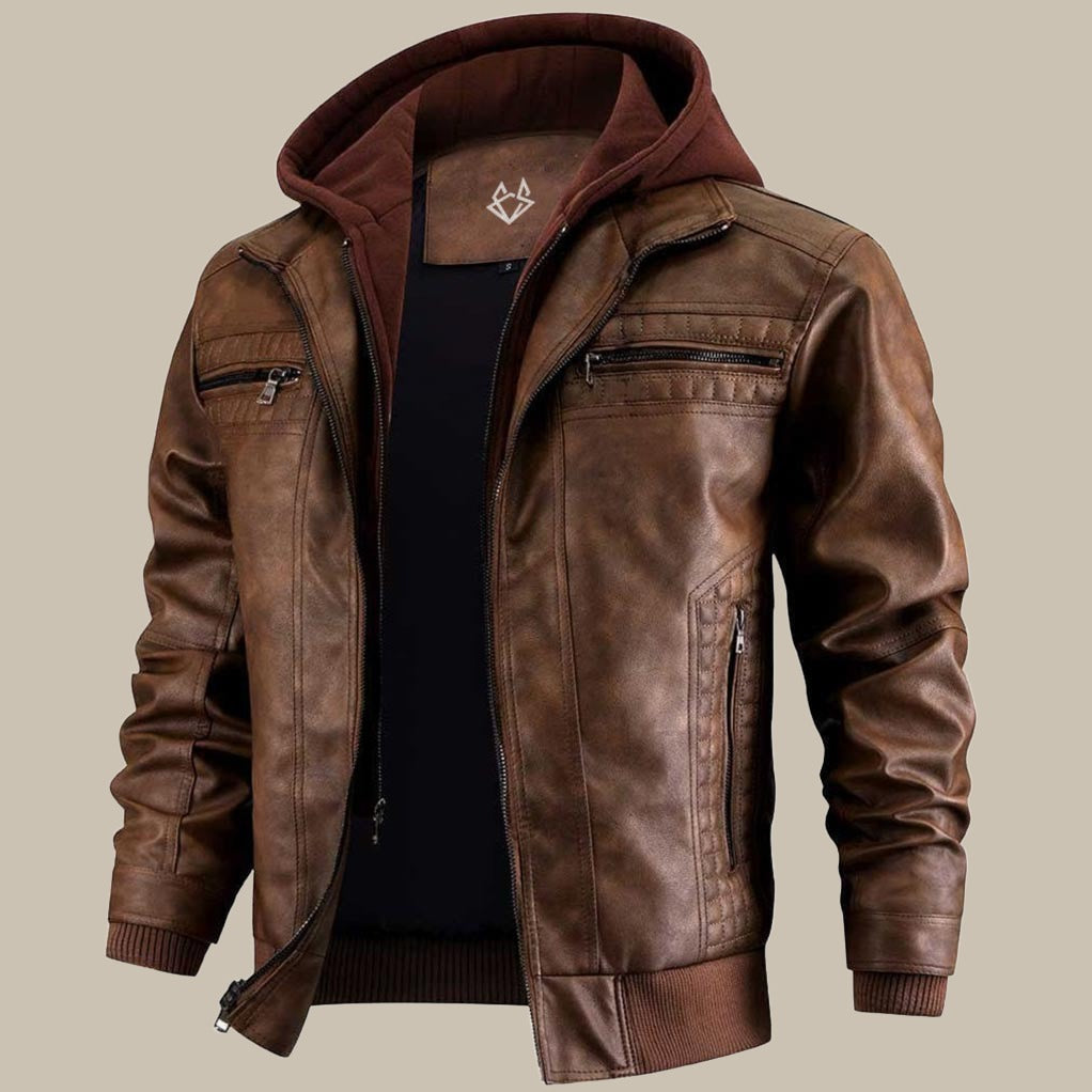 Men's Hooded Faux Leather Jacket
