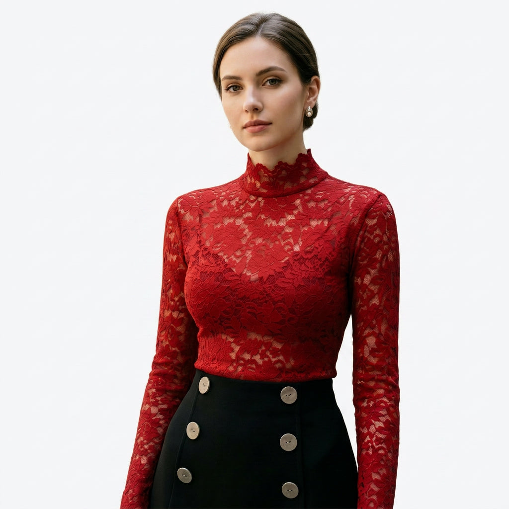Women's Floral Lace High Neck Blouse
