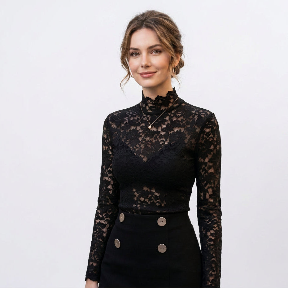 Women's Floral Lace High Neck Blouse