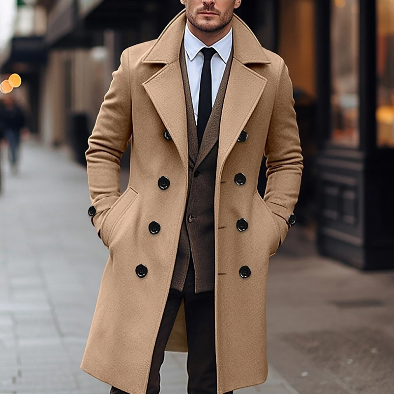 Men's Double Breasted Wool Blend Overcoat