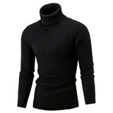 Men's Ribbed Knit Roll-Neck Stretch Sweater