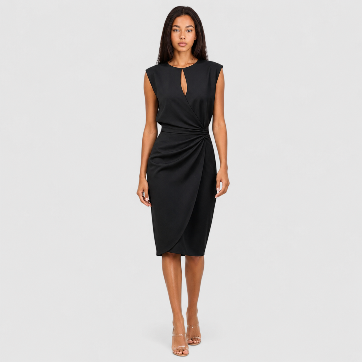 Women's Fitted Sleeveless Ruched Midi Dress