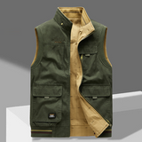 Men's Cotton Multi-Pocket Ribbed-Trim Gilet