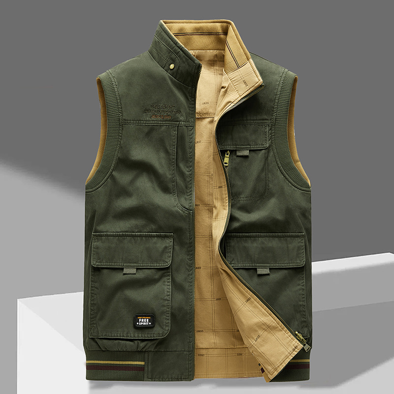 Men's Cotton Multi-Pocket Ribbed-Trim Gilet