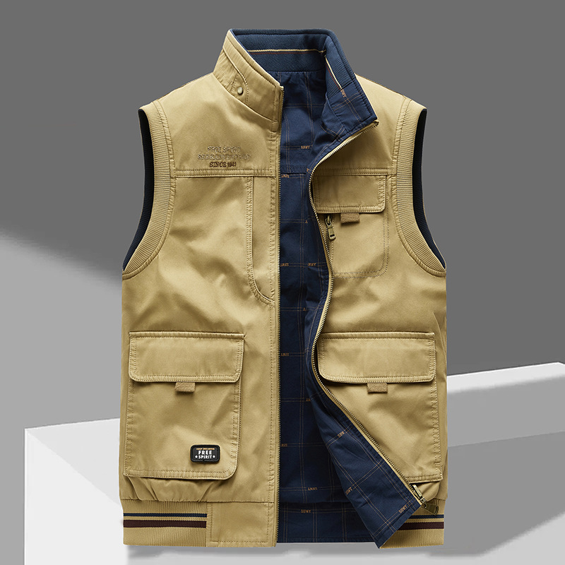 Men's Cotton Multi-Pocket Ribbed-Trim Gilet