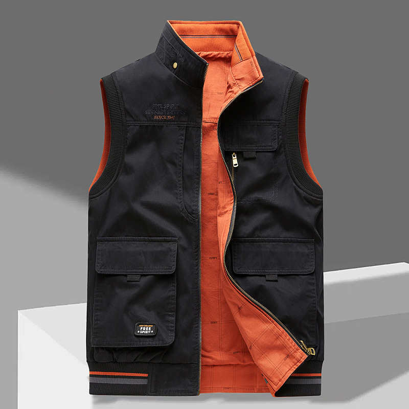 Men's Cotton Multi-Pocket Ribbed-Trim Gilet