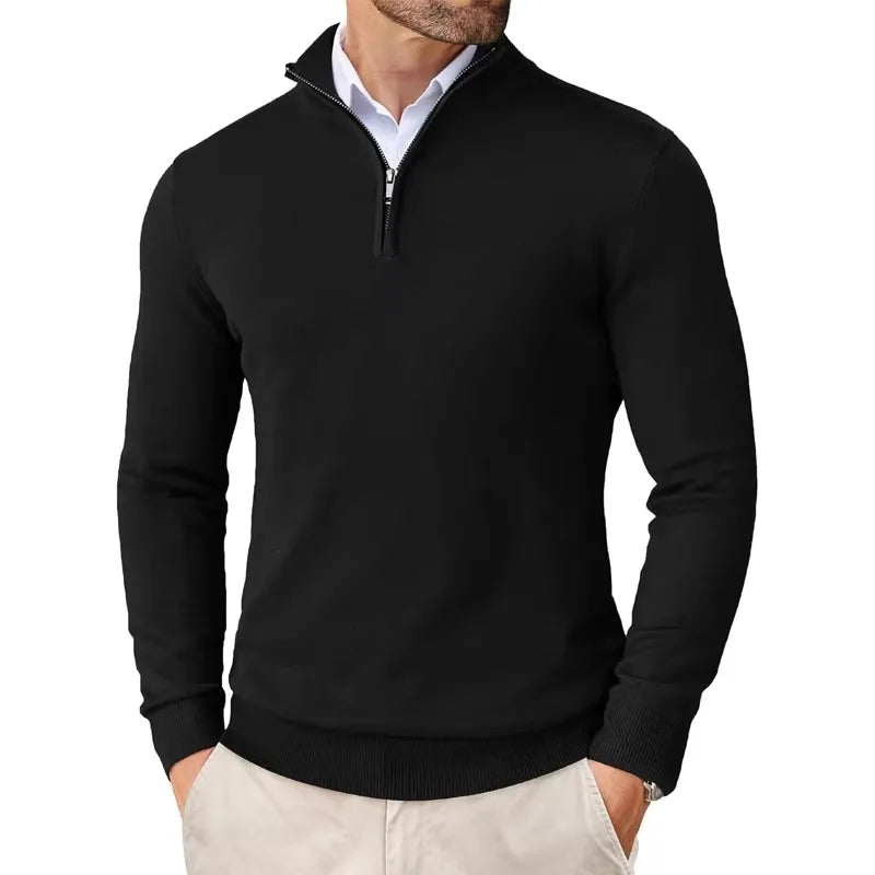 Men's Quarter Zip High-Neck Knit Sweater