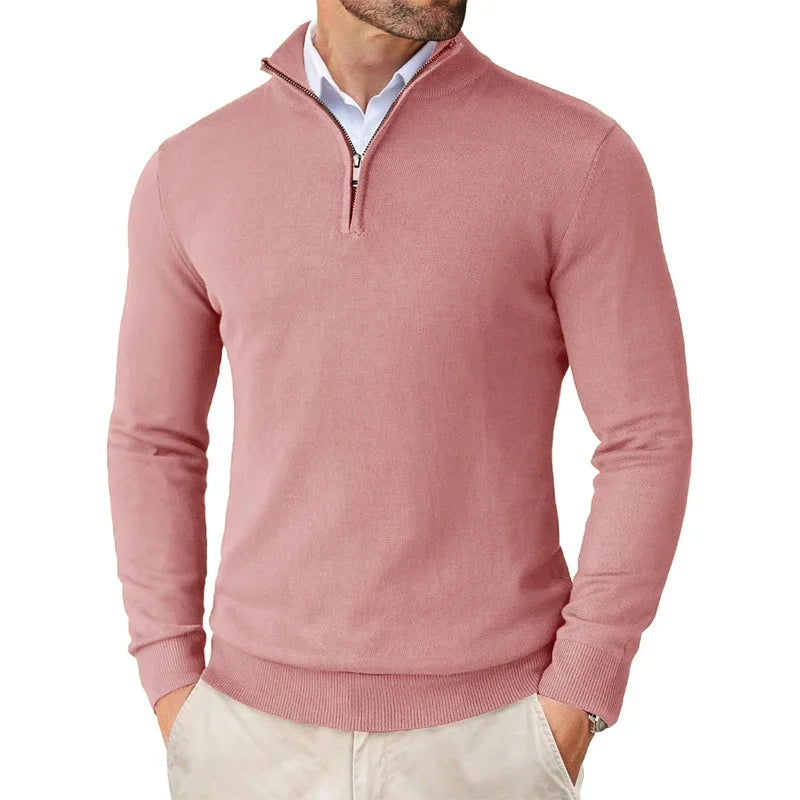 Men's Quarter Zip High-Neck Knit Sweater