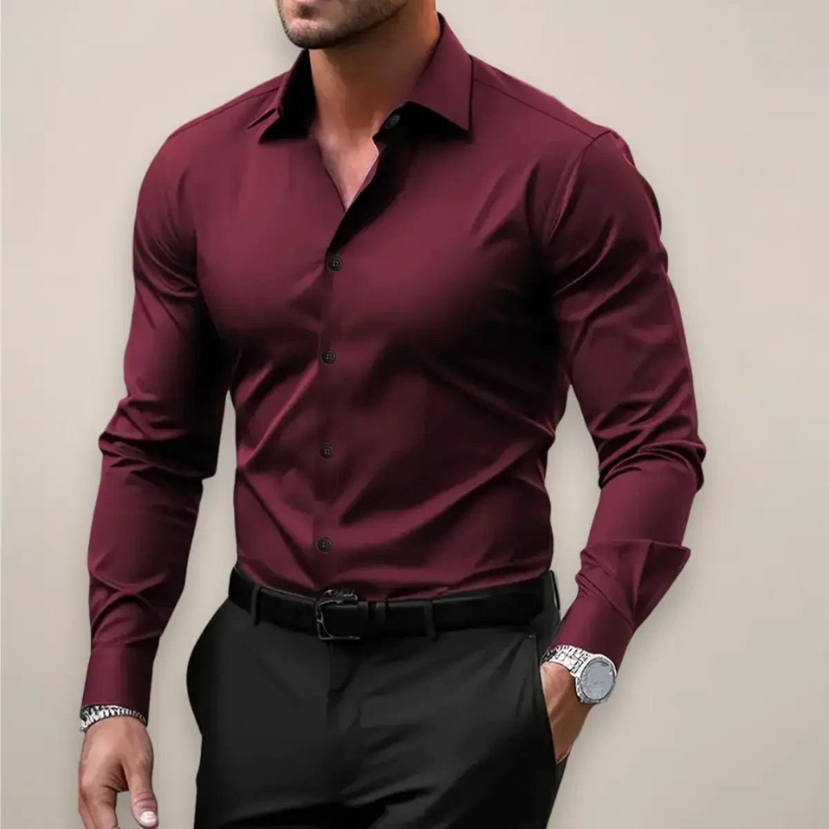 Men's Long-Sleeve Shirt – Timeless Notched Collar with Versatile Smart Design