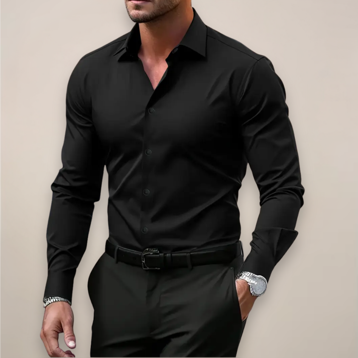 Men's Slim-Fit Long Sleeve Button-Front Shirt