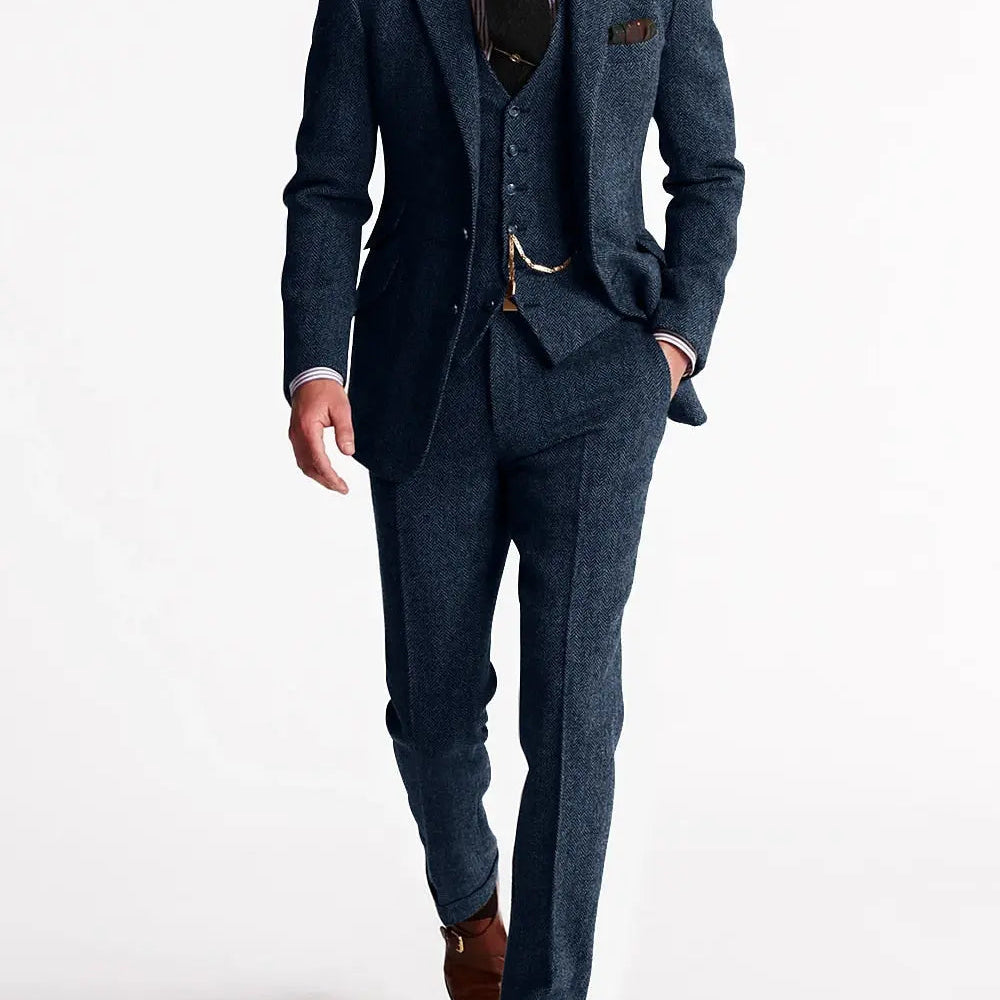Men's Classic Brown Tweed Tailored Two Piece Set