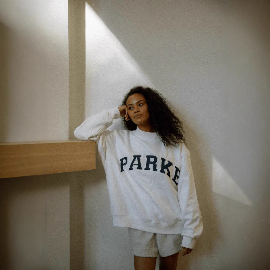 Oversized Varsity Graphic Mock Neck Drop Shoulder Sweatshirt
