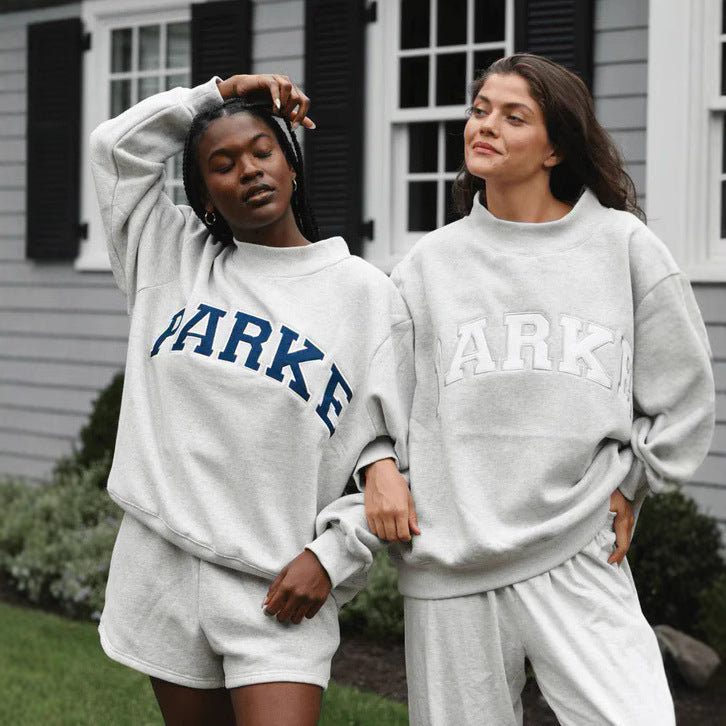 Oversized Varsity Graphic Mock Neck Drop Shoulder Sweatshirt