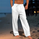 Men's Relaxed Fit Drawstring Linen Trousers