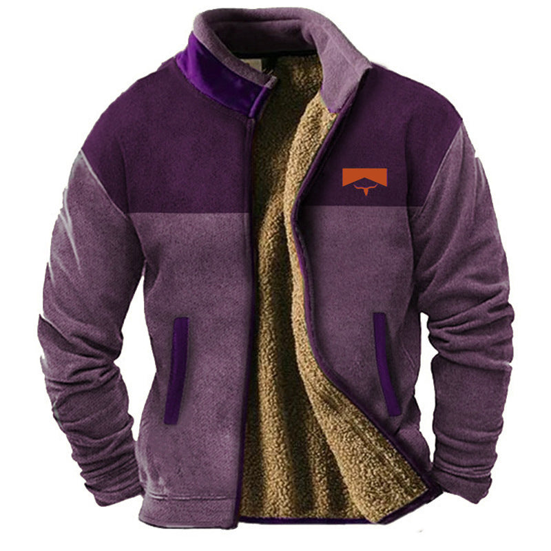 Men's Pattern Sleeve Fleece Zip Jacket