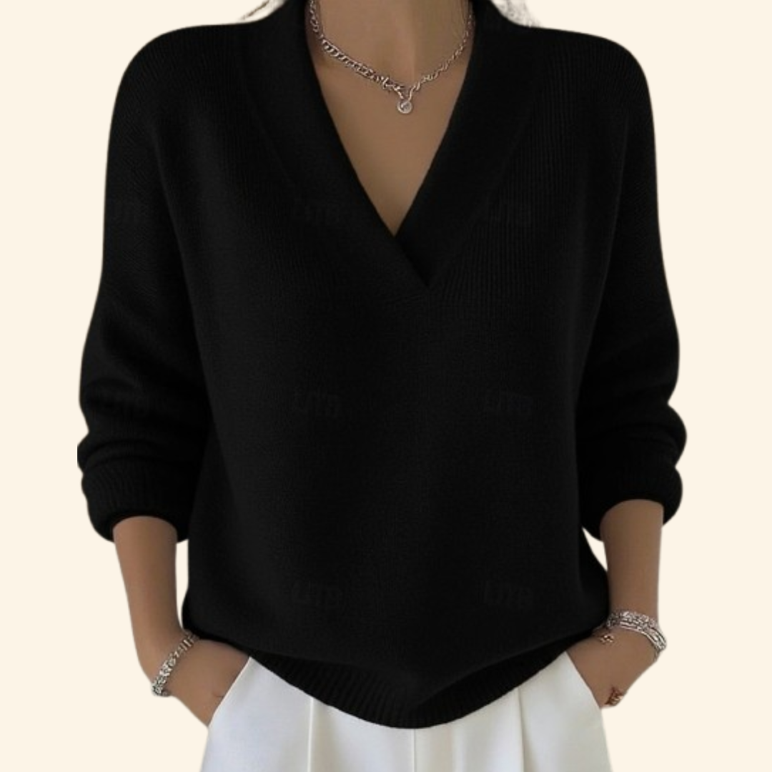 Women's Long-Sleeve V-Neck Ribbed-Trim Knit Sweater