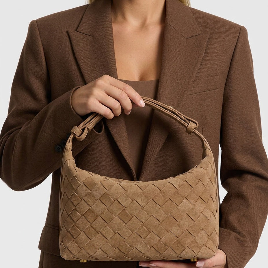 Women's Woven Vegan Suede Shoulder Bag