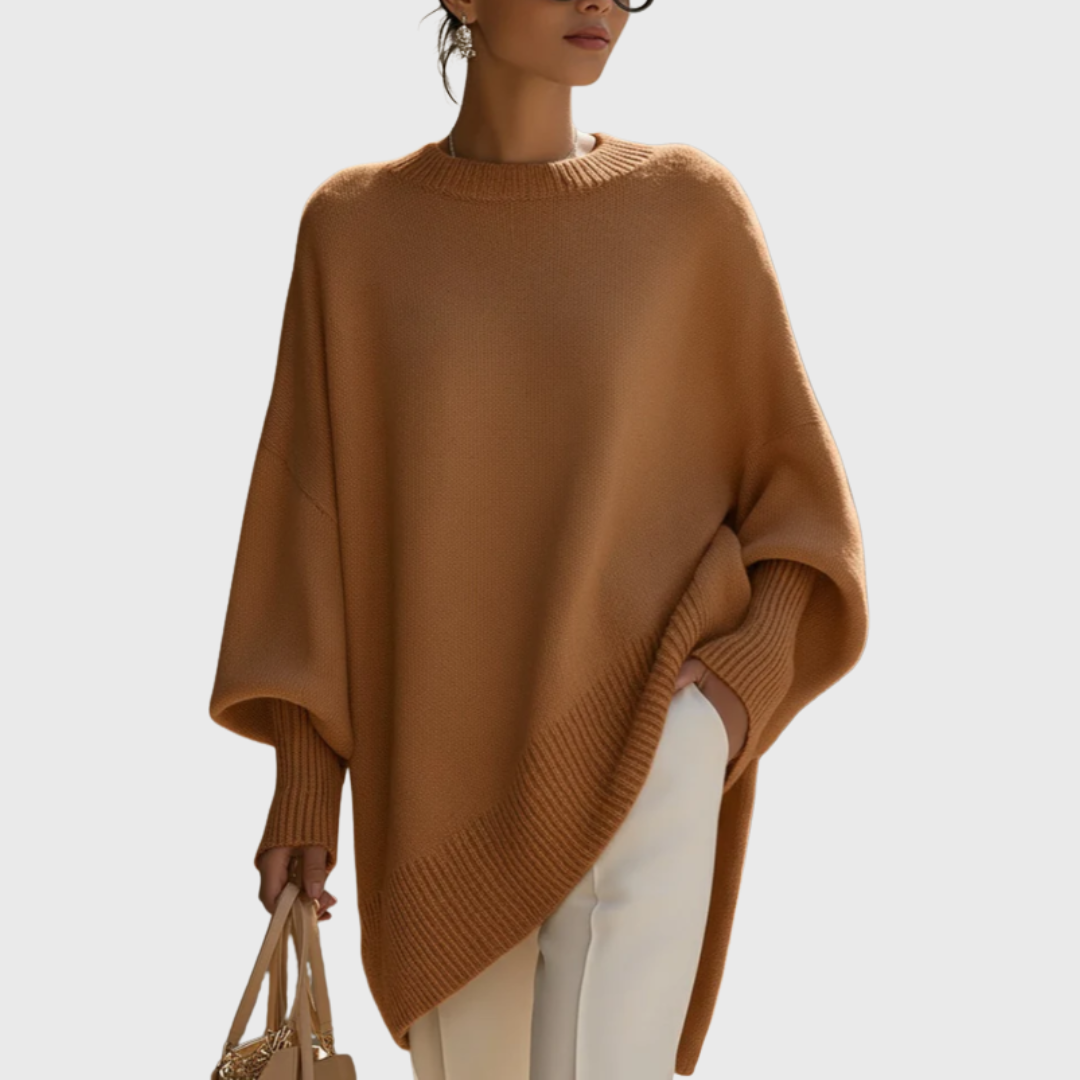 Women's Oversized Long-Sleeve Knit Poncho Sweater