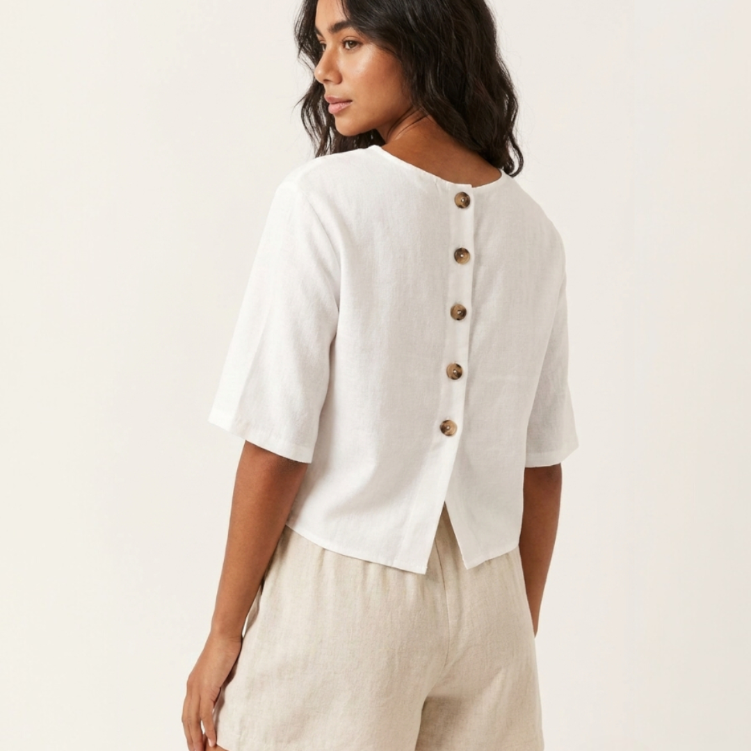 Women's Linen-Blend Top with Back Buttons