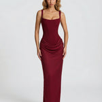 Women's Corset Maxi Dress with Draped Skirt