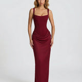 Women's Corset Maxi Dress with Draped Skirt