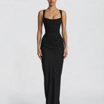 Women's Corset Maxi Dress with Draped Skirt