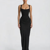 Women's Corset Maxi Dress with Draped Skirt