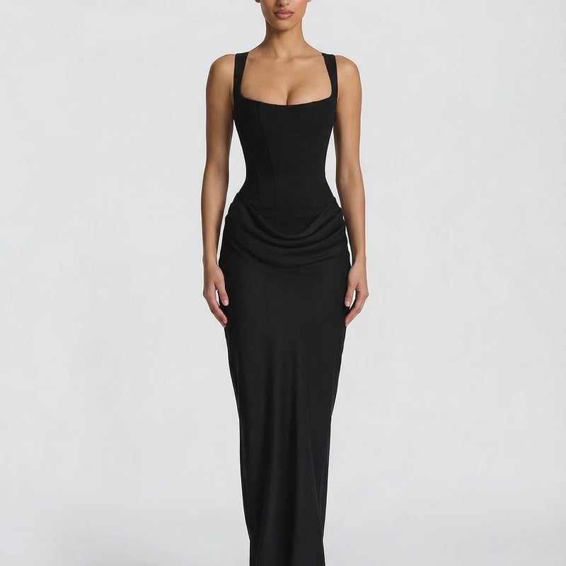 Women's Corset Maxi Dress with Draped Skirt