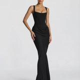 Women's Corset Maxi Dress with Draped Skirt