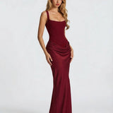 Women's Corset Maxi Dress with Draped Skirt