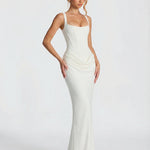 Women's Corset Maxi Dress with Draped Skirt