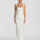 Women's Corset Maxi Dress with Draped Skirt