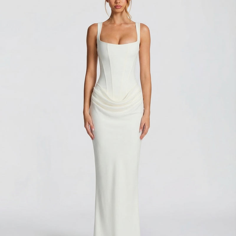 Women's Corset Maxi Dress with Draped Skirt