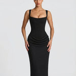 Women's Corset Maxi Dress with Draped Skirt