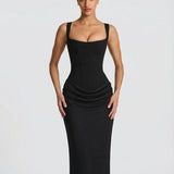 Women's Corset Maxi Dress with Draped Skirt