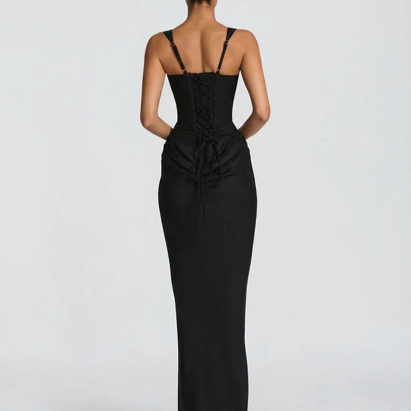 Women's Corset Maxi Dress with Draped Skirt