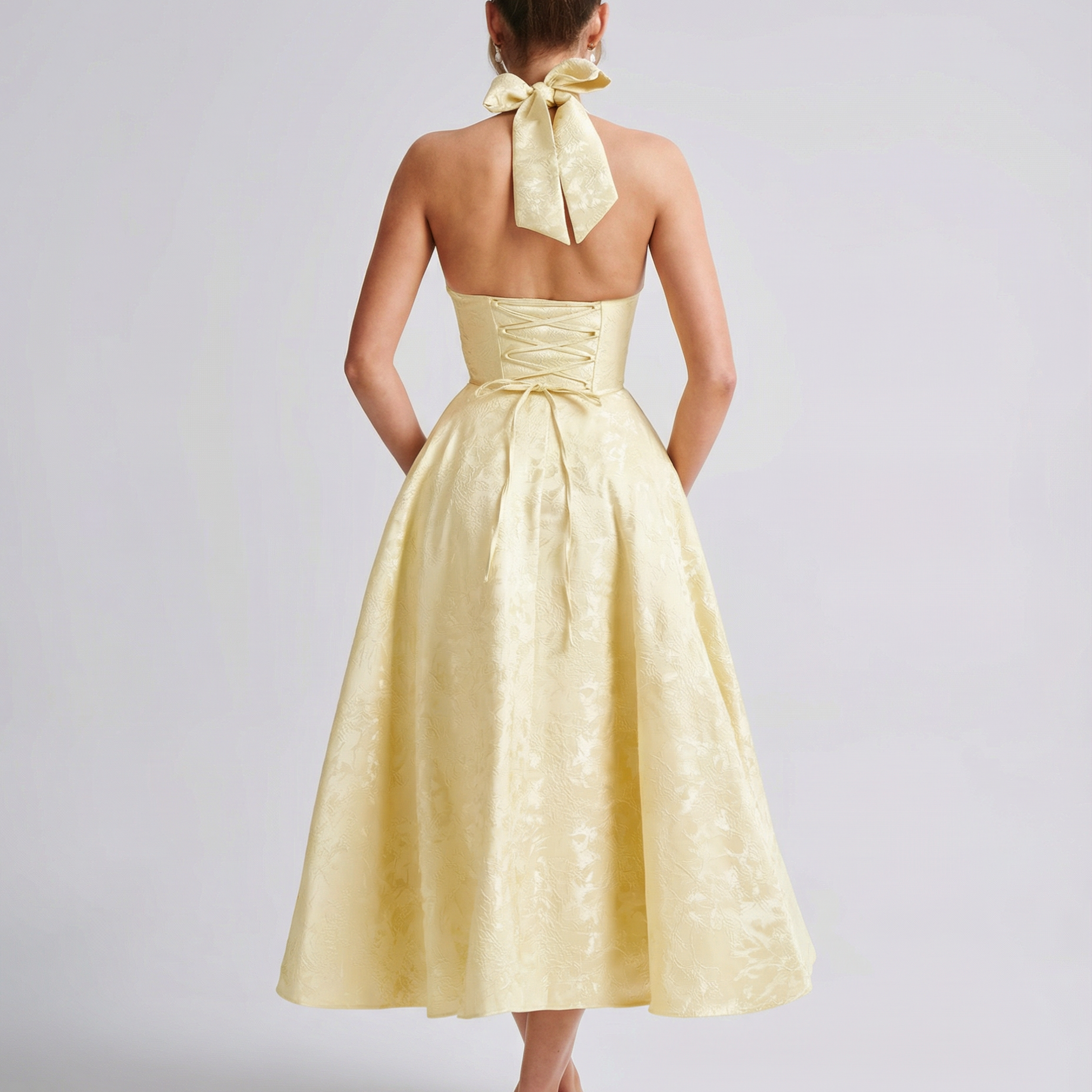 Women's Halter Midi Dress with Jacquard Finish