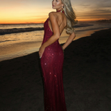 Women's Sequin Halter Maxi Dress