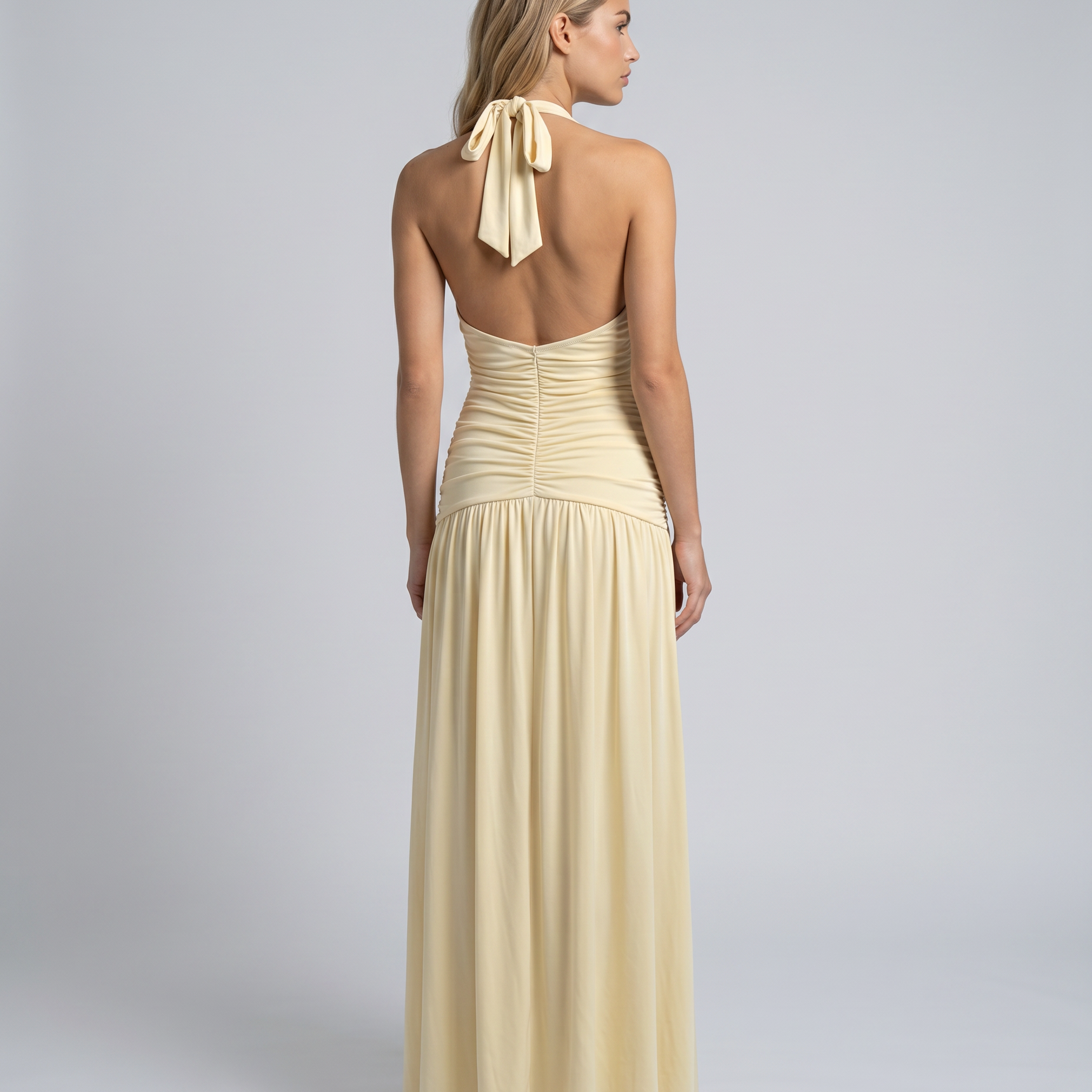 Women's Halter Maxi Dress with Ruched Corset