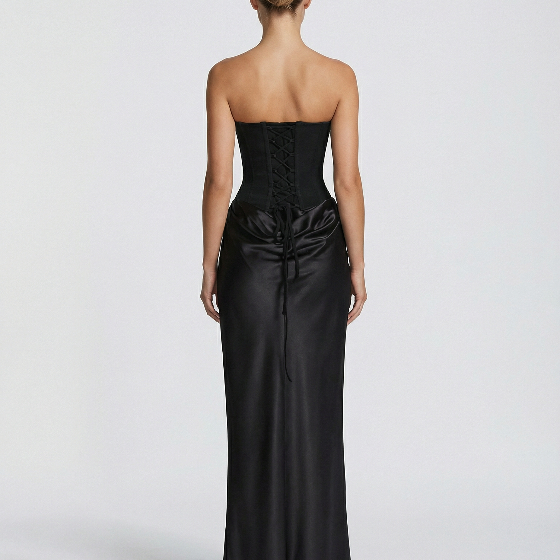 Women's Strapless Corset Maxi Dress with Draped Skirt