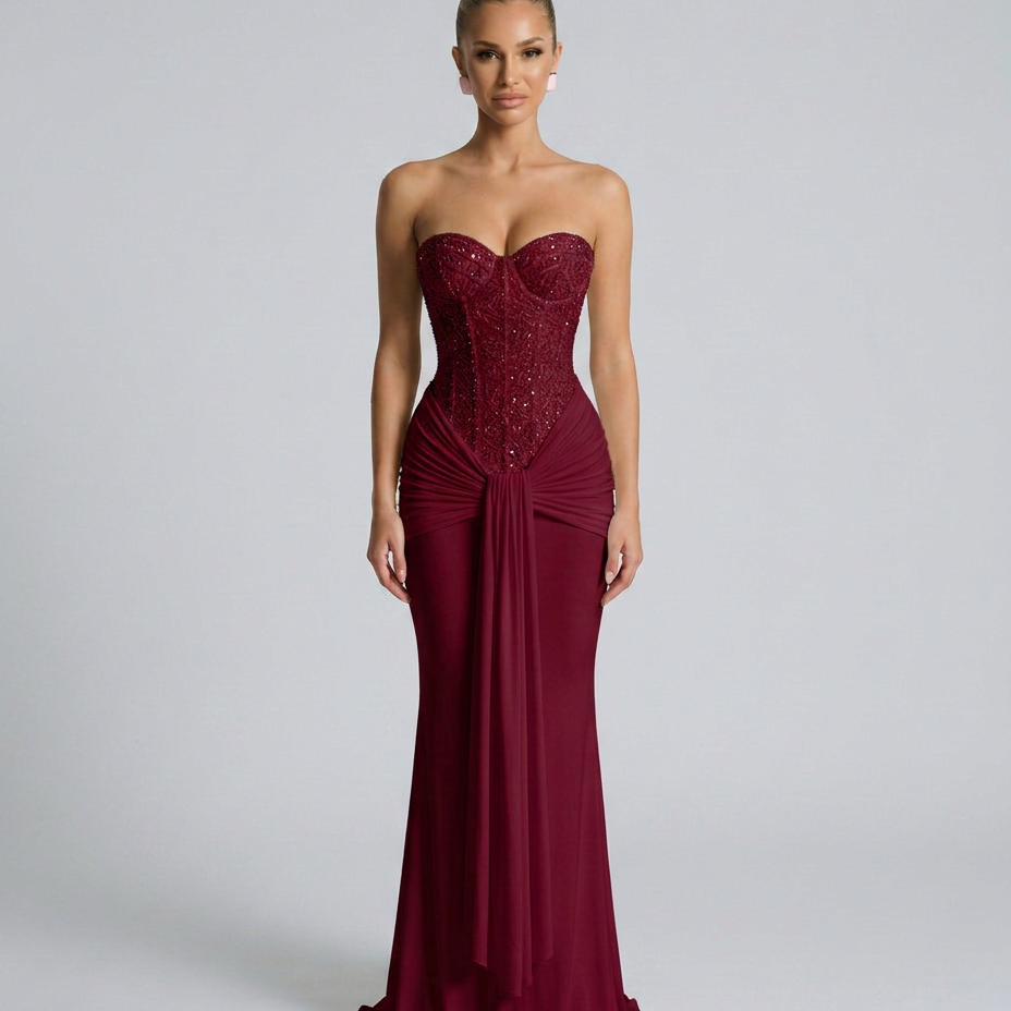 Women's Strapless Sequin Maxi Dress